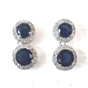 NEW Blue Sapphire & White Topaz Drop Earrings NO TAGS